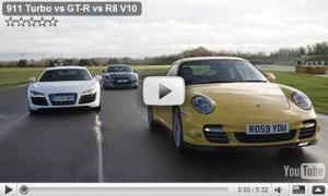 Porsche 911 Turbo vs Audi R8 V10 vs Nissan GT-R